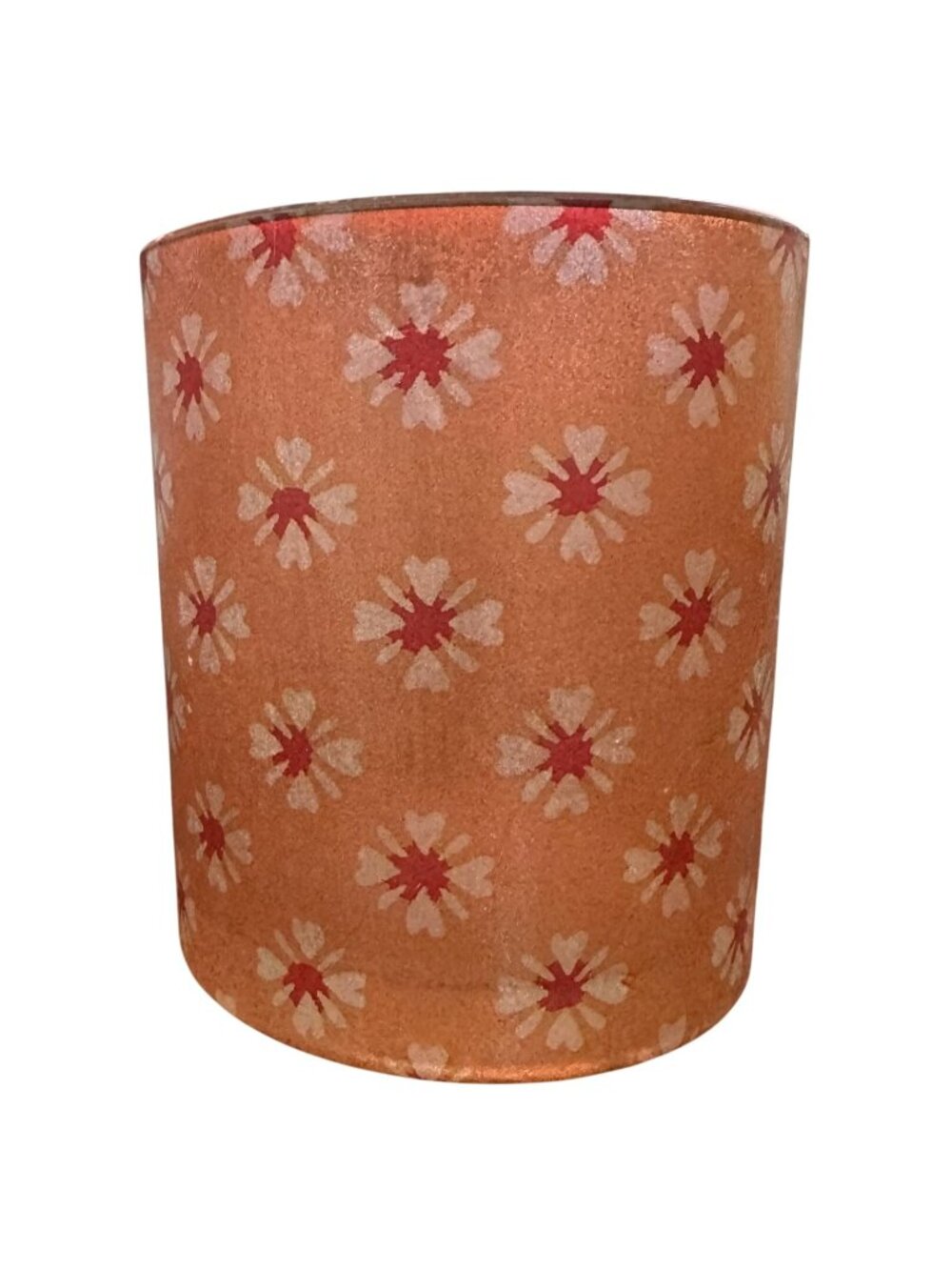Candle Holder Glass Votive Floral Orange Flowers Anthropologie approx 3.5"x3.5"